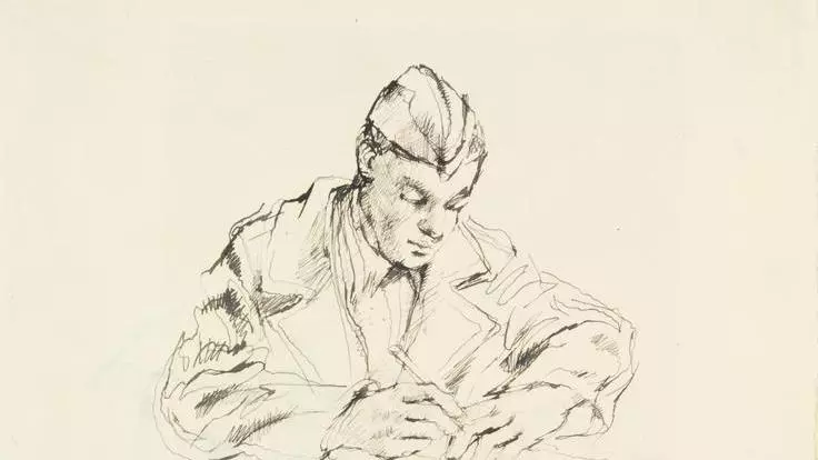 soldier writing a letter home c 1943 art iwmart15761
