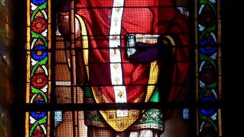 Stained glass windows from Notre Dame de l'Assomption in Riez representing Saint Faustus