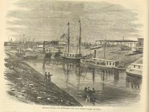 Engraving of the Suez Canal between Kantara and El-Fedane